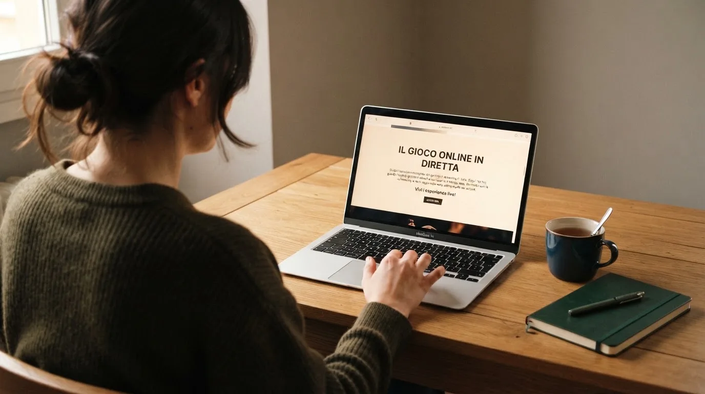 Persona davanti a un portatile che legge una pagina informativa sul gioco online in Italia — casino dal vivo online