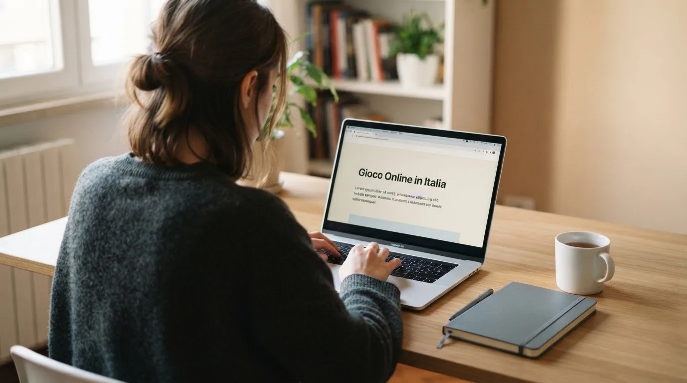 Persona davanti a un portatile che legge una pagina informativa sul gioco online in Italia — casino non aams affidabili