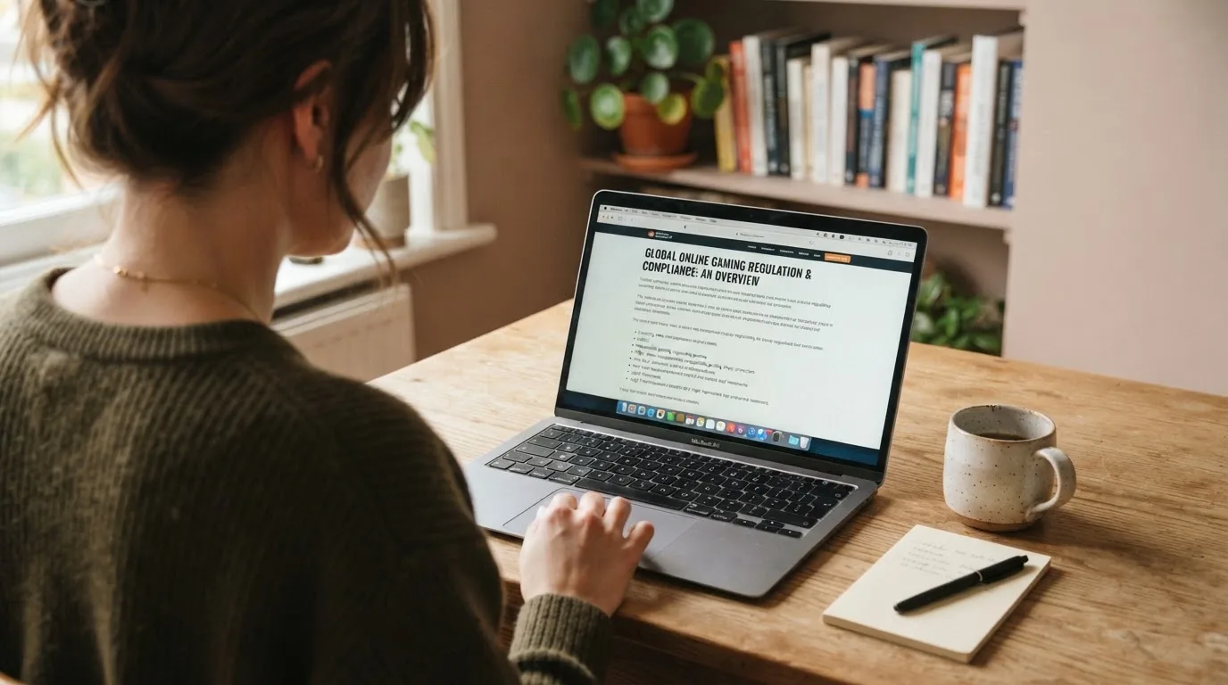 Persona davanti a un portatile che legge una pagina informativa sul gioco online in Italia — casino online sanremo